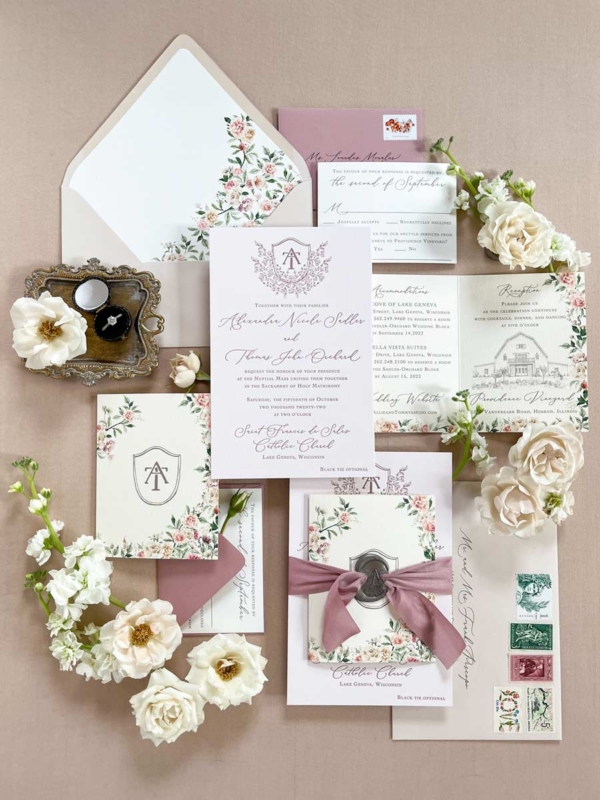 Custom-Blush-Letterpress-Wedding-Invitation-_-Monogram-Crest-_-Watercolor-Flowers-_-Pink,-Mauve,-Taupe,-Warm-White-_-Emery-Ann-Design-