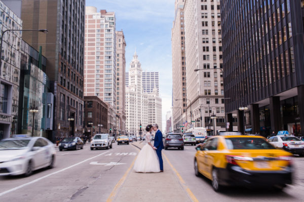 Downtown traffic wedding