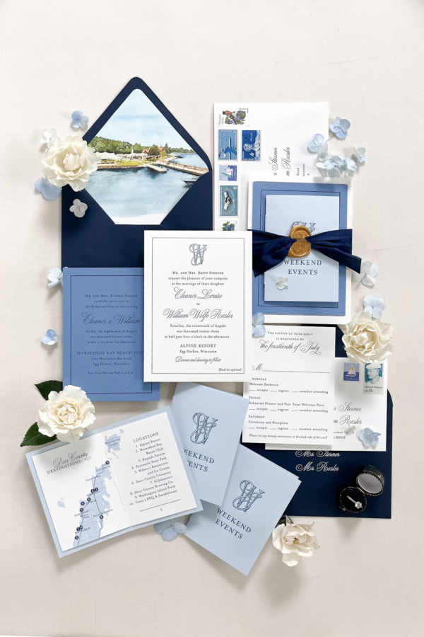 blue letterpress custom invitation