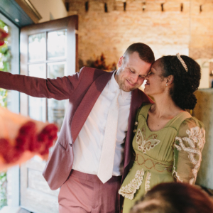 Man and woman in wedding clothing