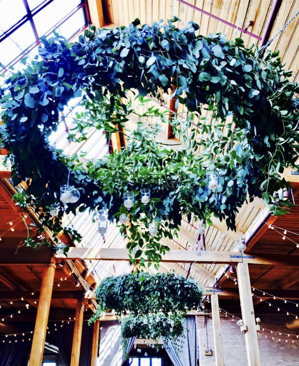 Beautiful hanging fresh greenery Halos with candle votives