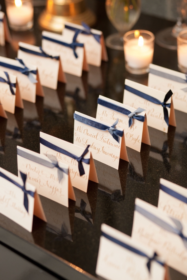 Escort Cards with Blue Ribbon