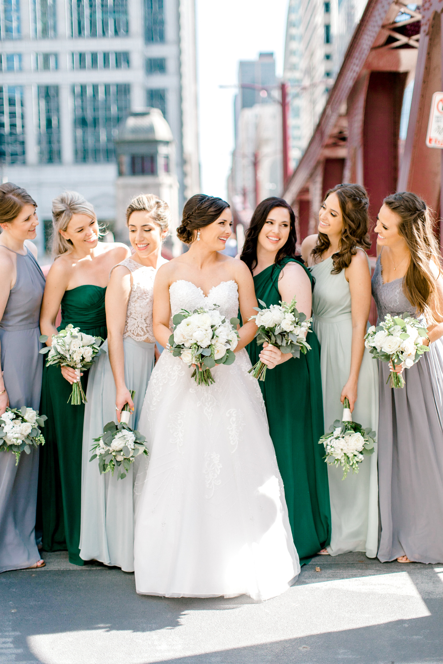Bridesmaids in Emerald and Lavender