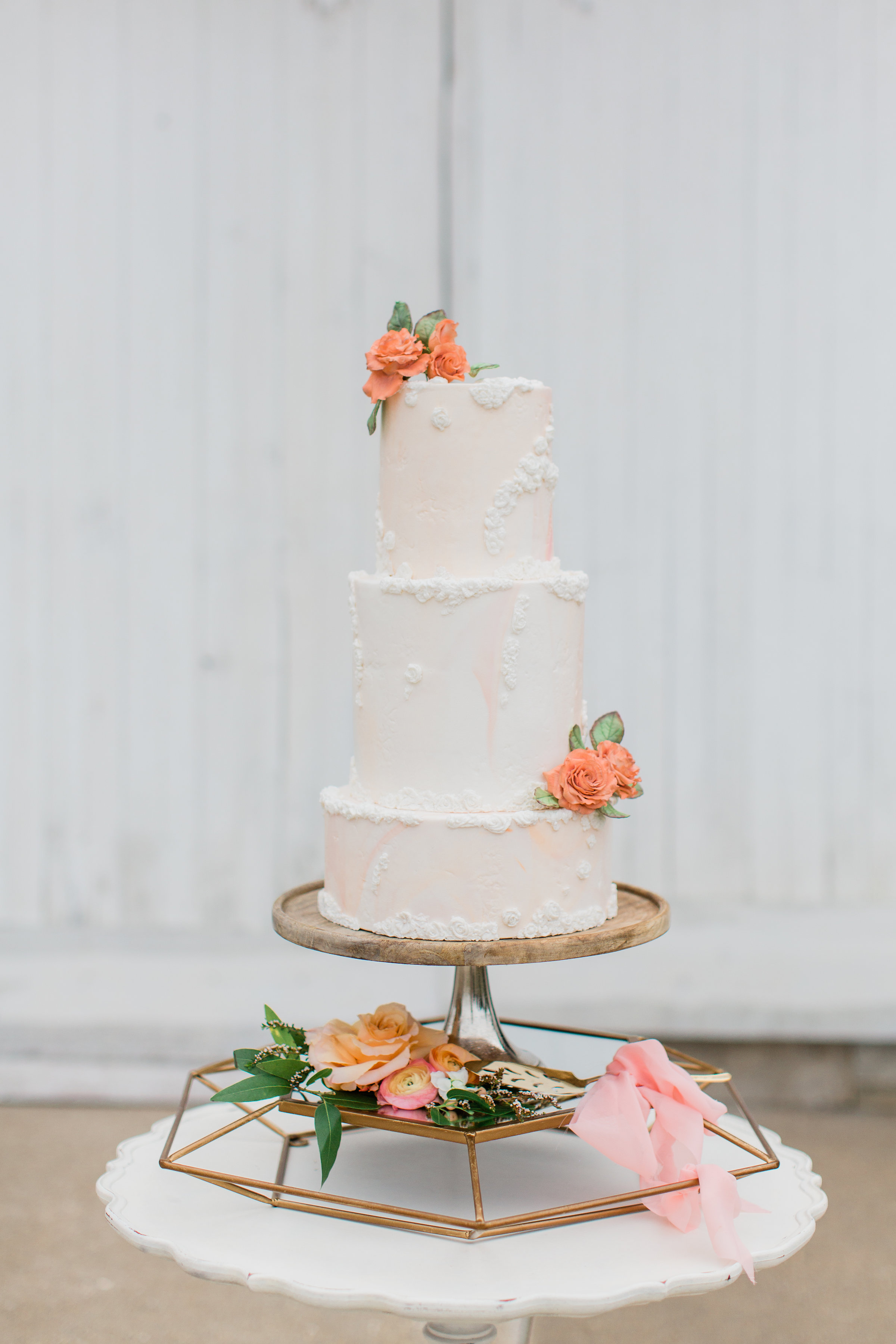 Peach and White Wedding Cake (1)