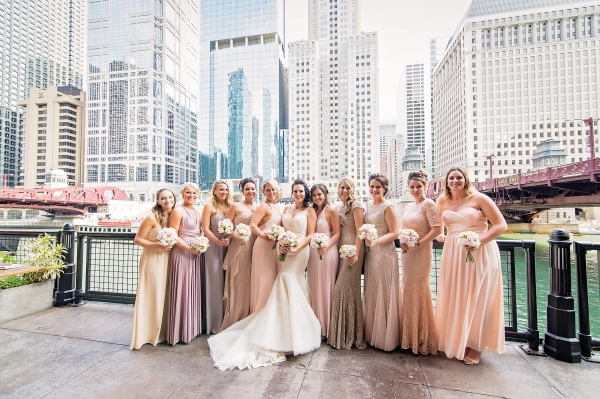 Bridesmaids in Shades of Pink Gold Purple