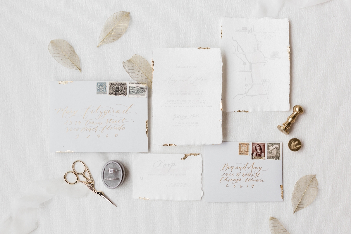 White and Gold Wedding Invitations
