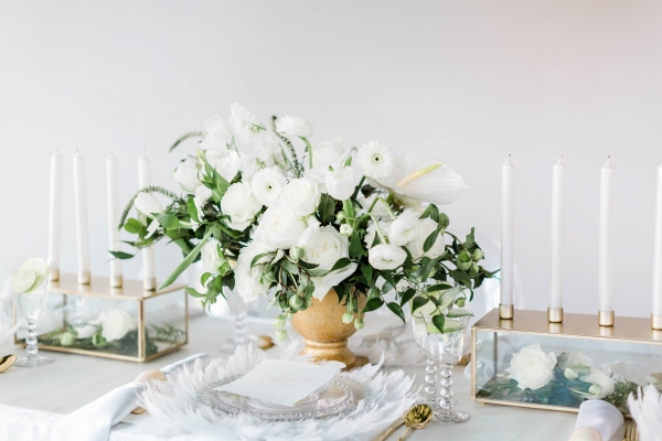 White Gold and Green Centerpiece