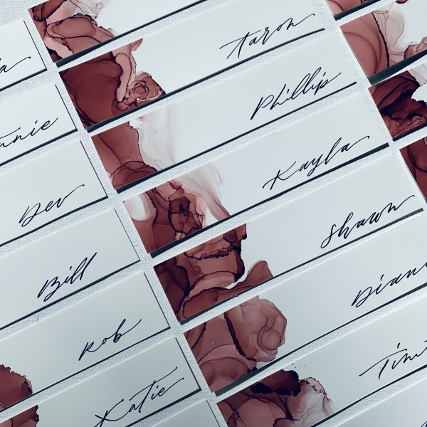 dusty rose and burgundy place cards