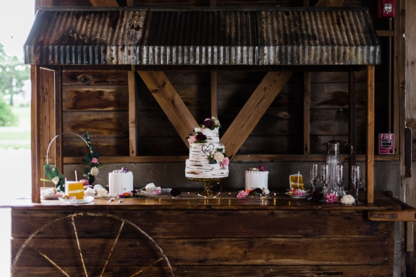 Rustic Wedding Sweet Table in Barn