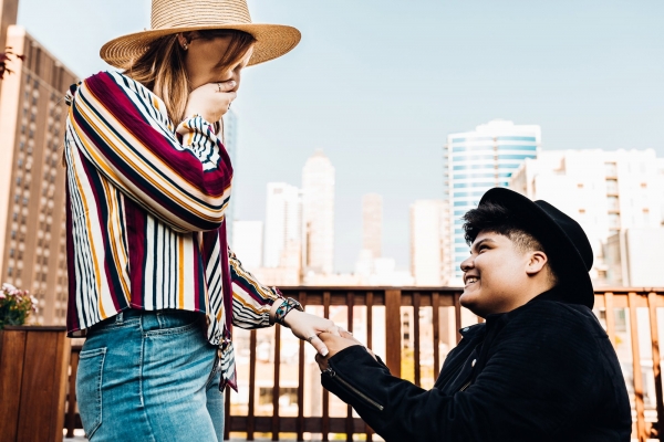 Surprise Proposal Chicago Rooftop Two Brides