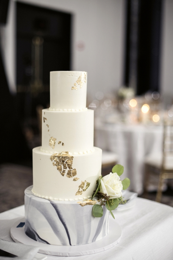 Modern Wedding Cake with Marble and Gold Leaf