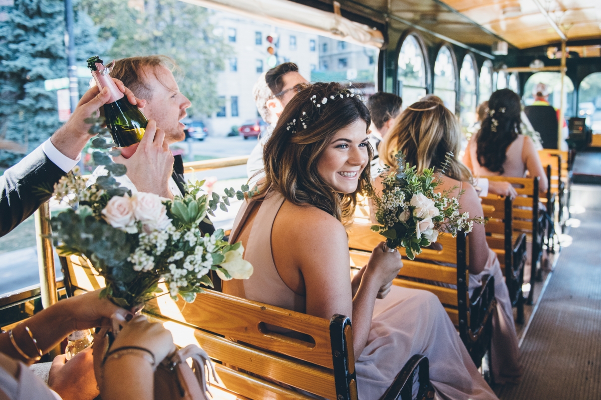 Wedding Party on Chicago Trolley