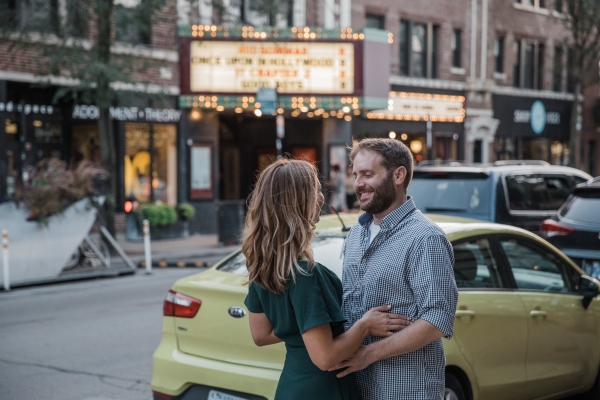 Couple in front of Logan Theater