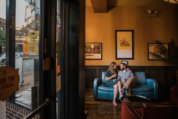 Couple on couch in Logan Theater