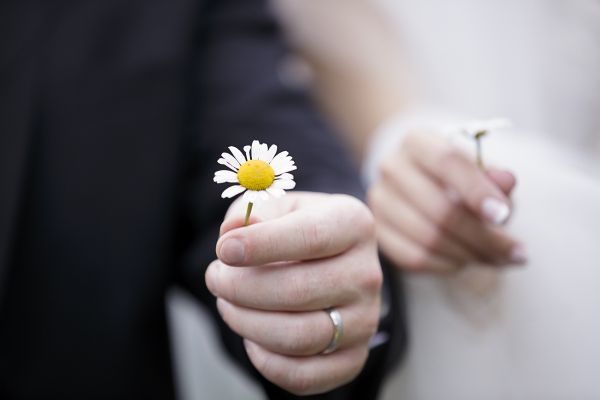 The Bride and Groom Pick Chamomile Together