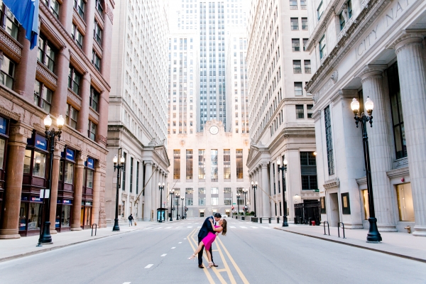 Downtown Chicago Engagement Session at The Rookery Building and Chicago Board of Trade