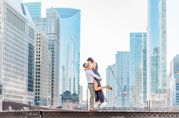 Downtown Summer Chicago Engagment Photos at Wrigley Building and North Ave Beach-1