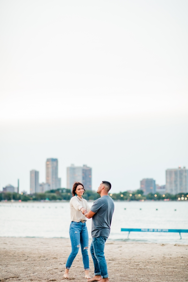 Downtown Summer Chicago Engagment Photos at Wrigley Building and North Ave Beach-201